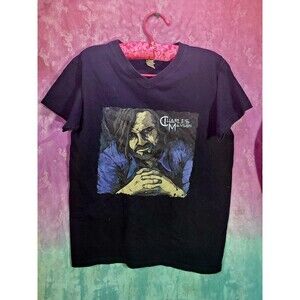 Charles Manson Painted Small Helter Skelter Grunge Y2K Horror Killer Shirt